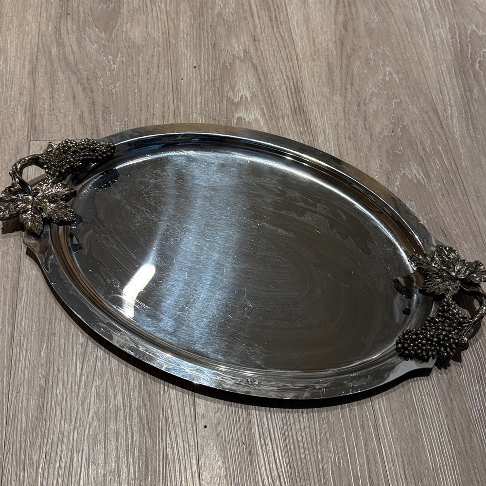Rostfrei Silver Elegant Oval Serving Tray with Leaf Handles